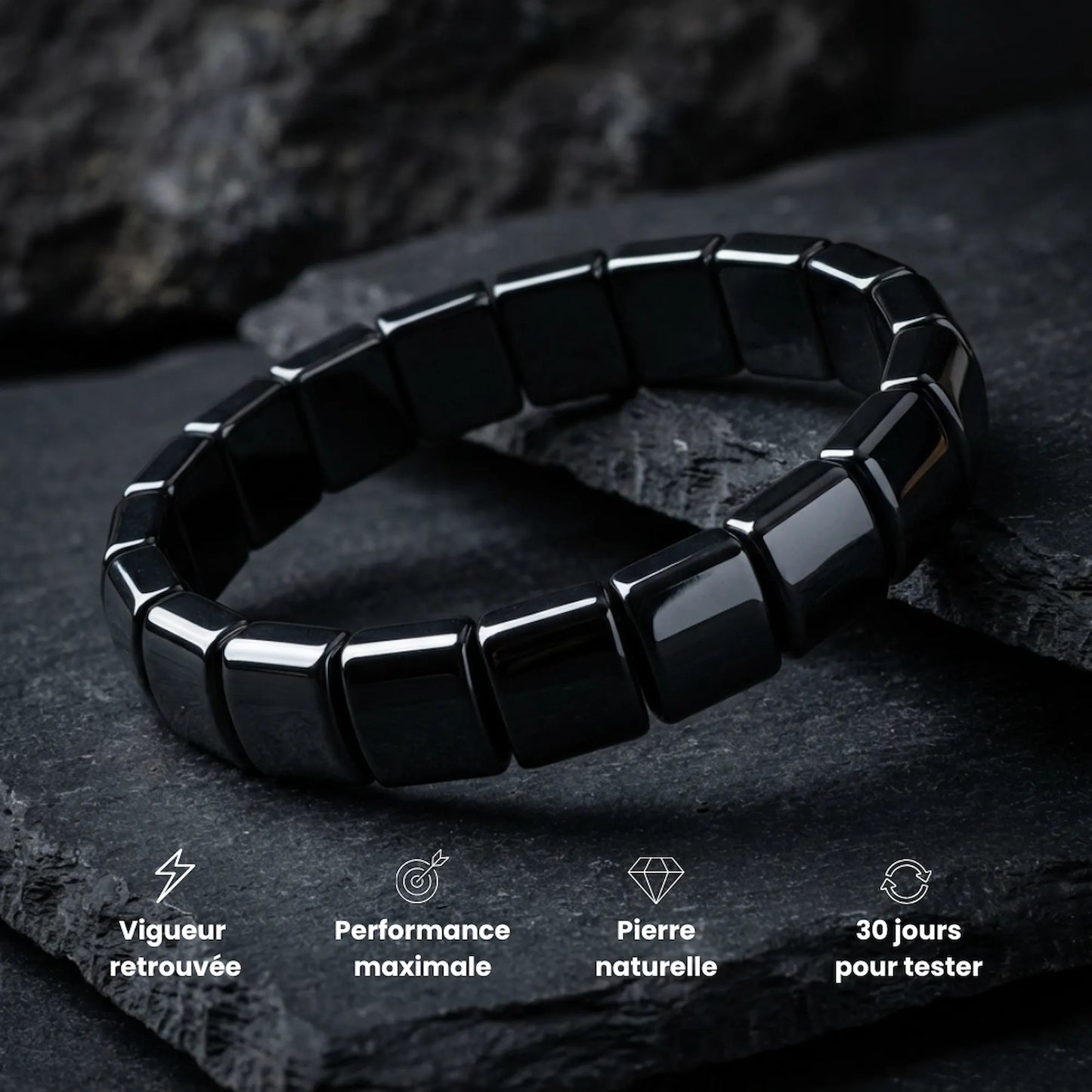 Bracelet homme hématite naturelle Kynstone - ancrage mental et performance maximale - pierre authentique - essai satisfait ou remboursé 30 jours