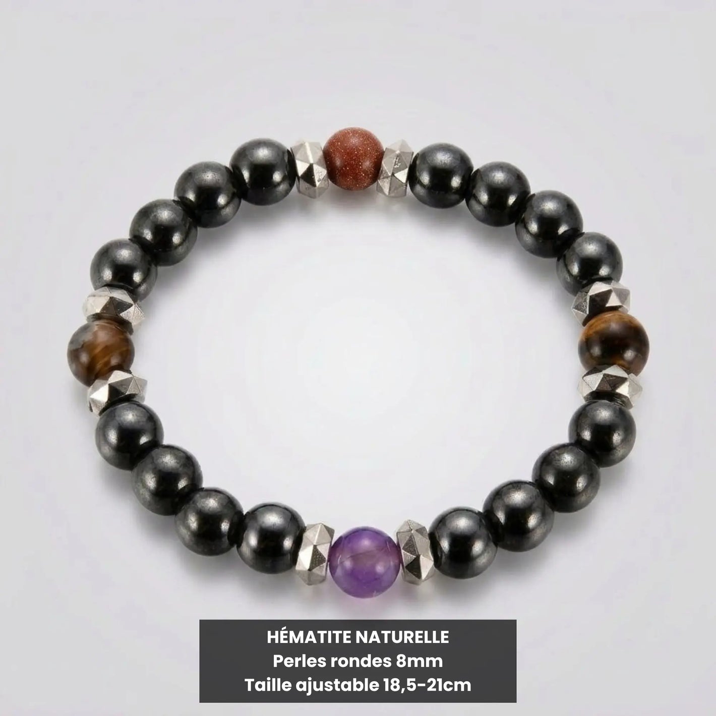 Bracelet Lapis en hématite naturelle avec perles 8 mm et pierres multicolores