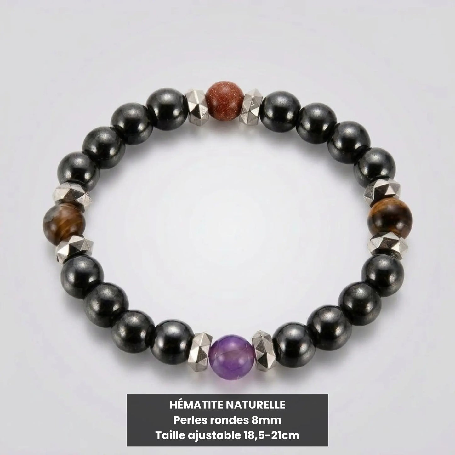Bracelet Lapis en hématite naturelle avec perles 8 mm et pierres multicolores