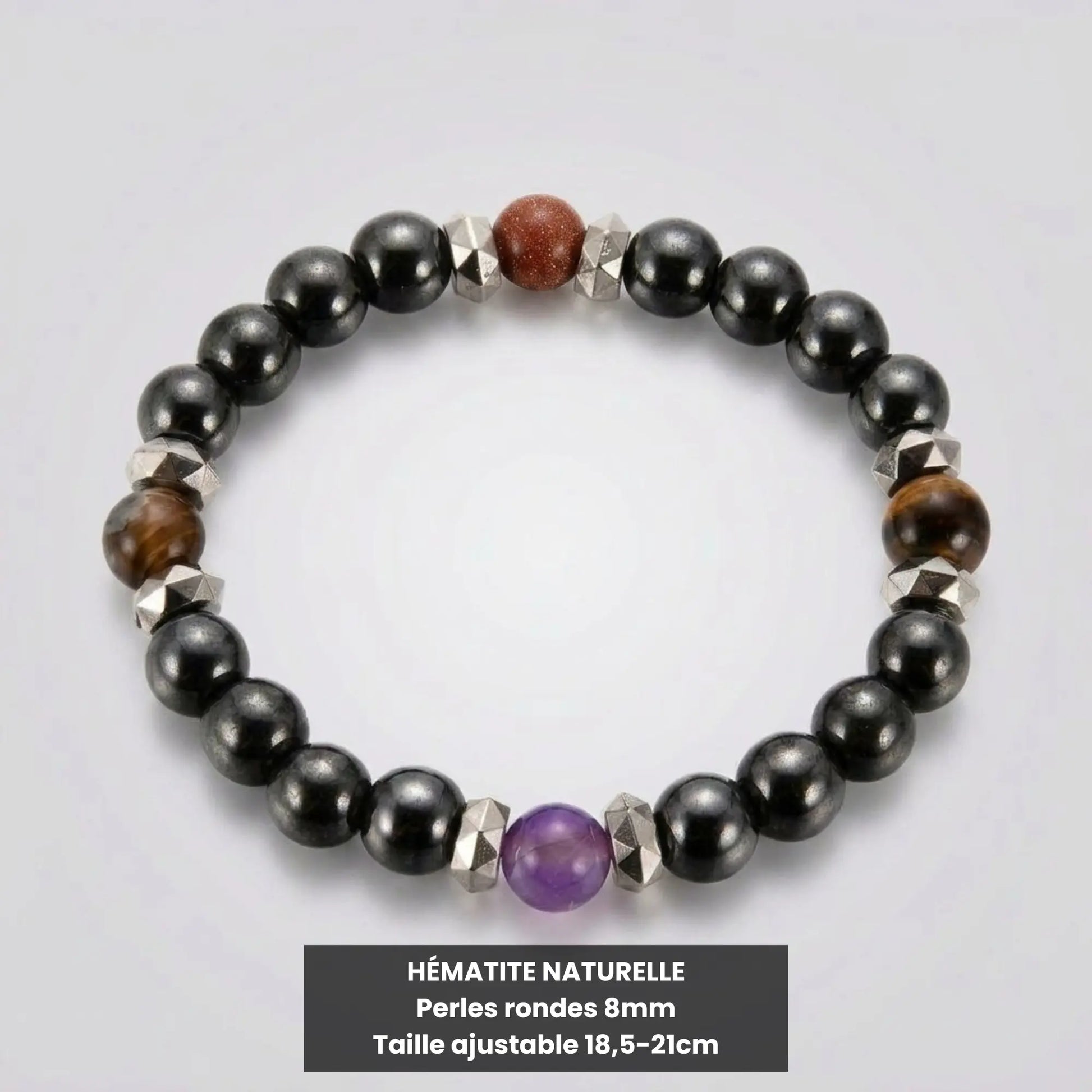 Bracelet Lapis en hématite naturelle avec perles 8 mm et pierres multicolores