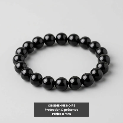 Bracelet Nox en obsidienne noire naturelle avec perles 8 mm