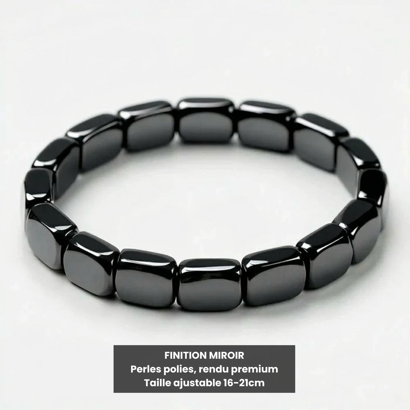 Bracelet perles rectangulaires hématite naturelle Kynstone - taille unique ajustable 16-21cm - finition polie premium