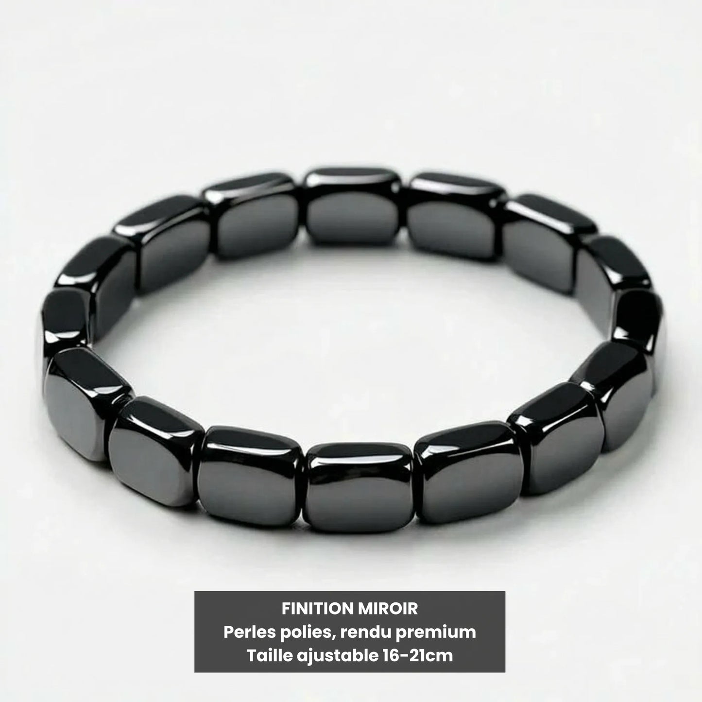 Bracelet perles rectangulaires hématite naturelle Kynstone - taille unique ajustable 16-21cm - finition polie premium