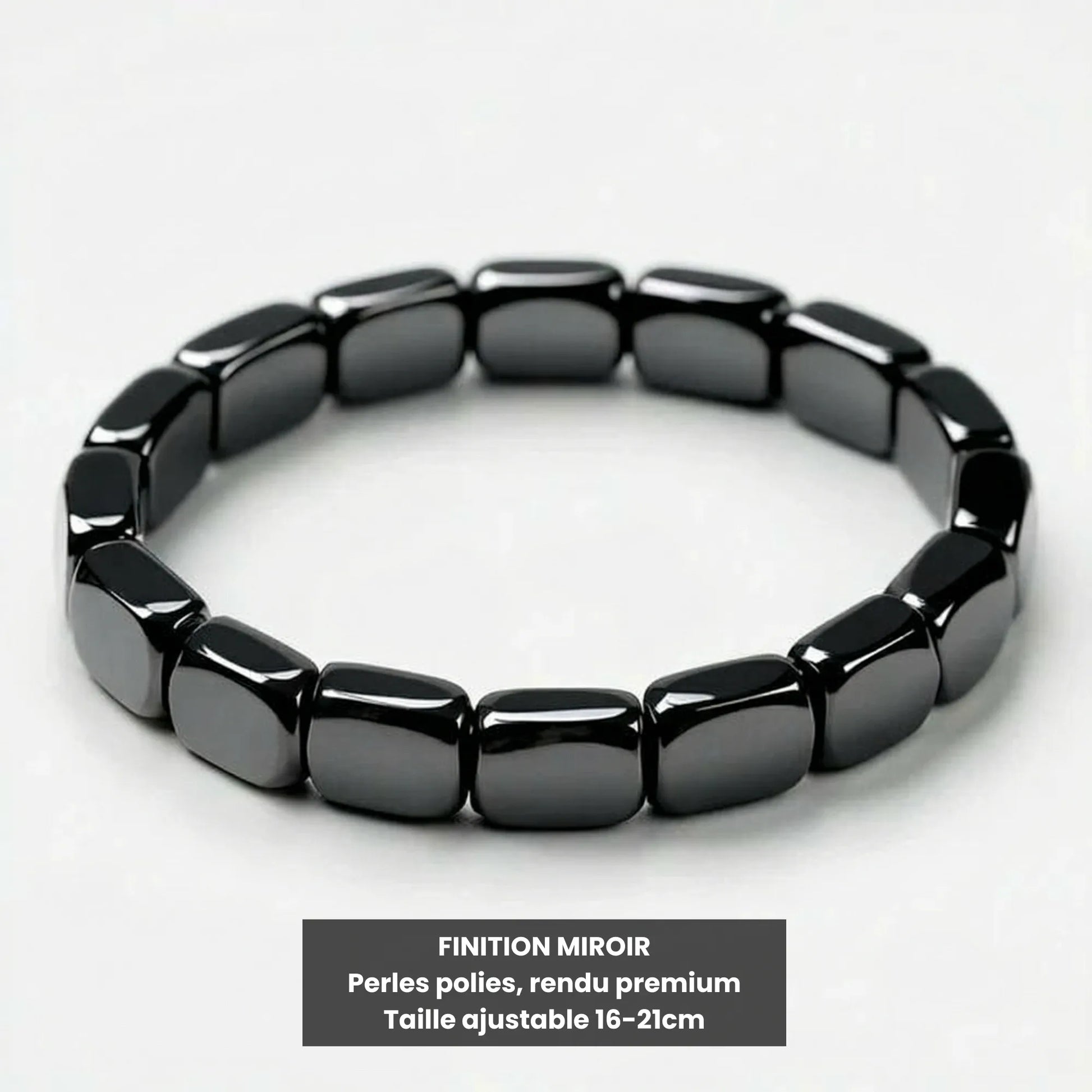 Bracelet perles rectangulaires hématite naturelle Kynstone - taille unique ajustable 16-21cm - finition polie premium