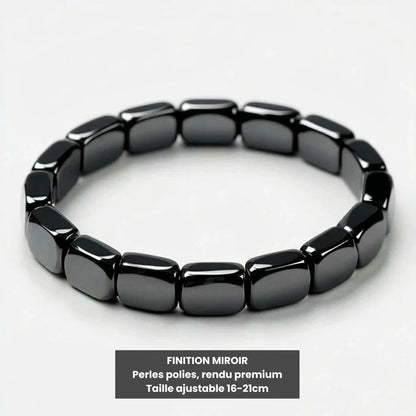 Bracelet perles rectangulaires hématite naturelle Kynstone - taille unique ajustable 16-21cm - finition polie premium