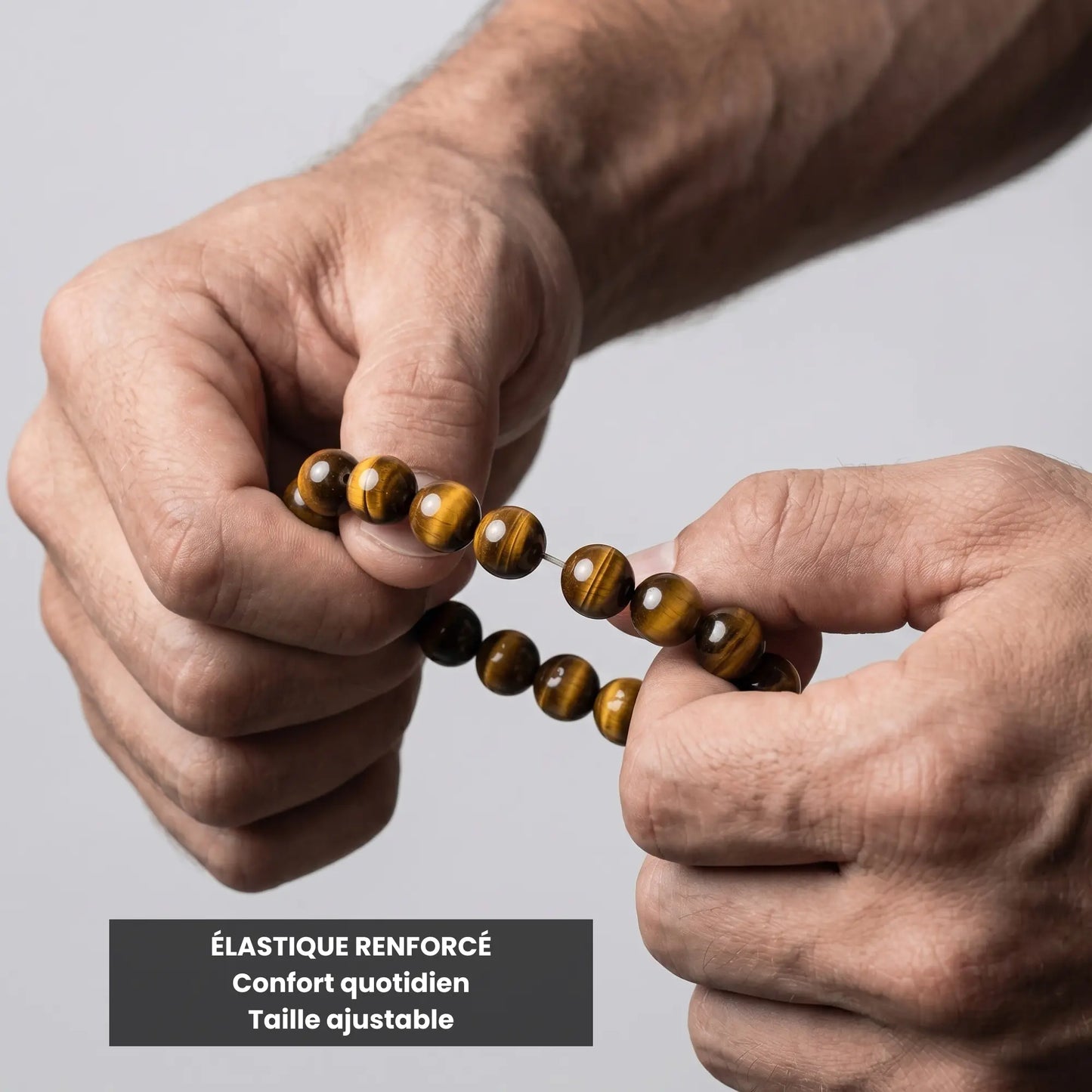 Bracelet SOL en œil de tigre avec élastique renforcé et perles naturelles polies