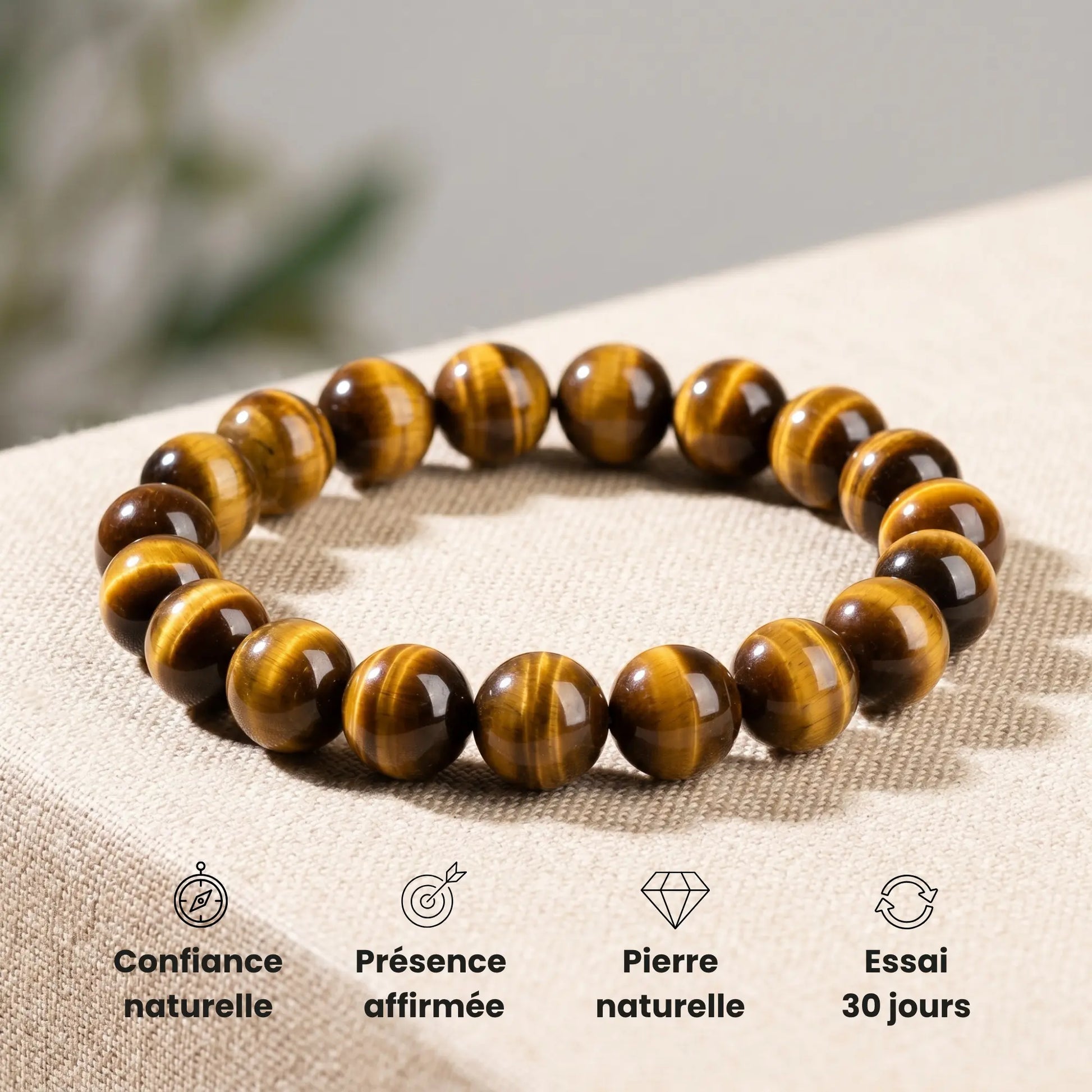 Bracelet SOL en œil de tigre naturel avec bénéfices confiance et présence affirmée