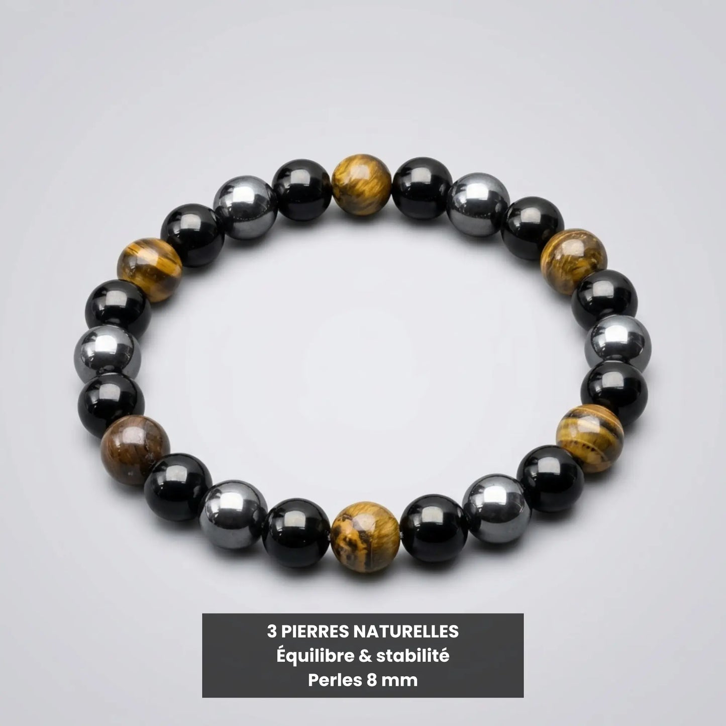 Bracelet Trinity en œil de tigre, obsidienne et hématite naturelle