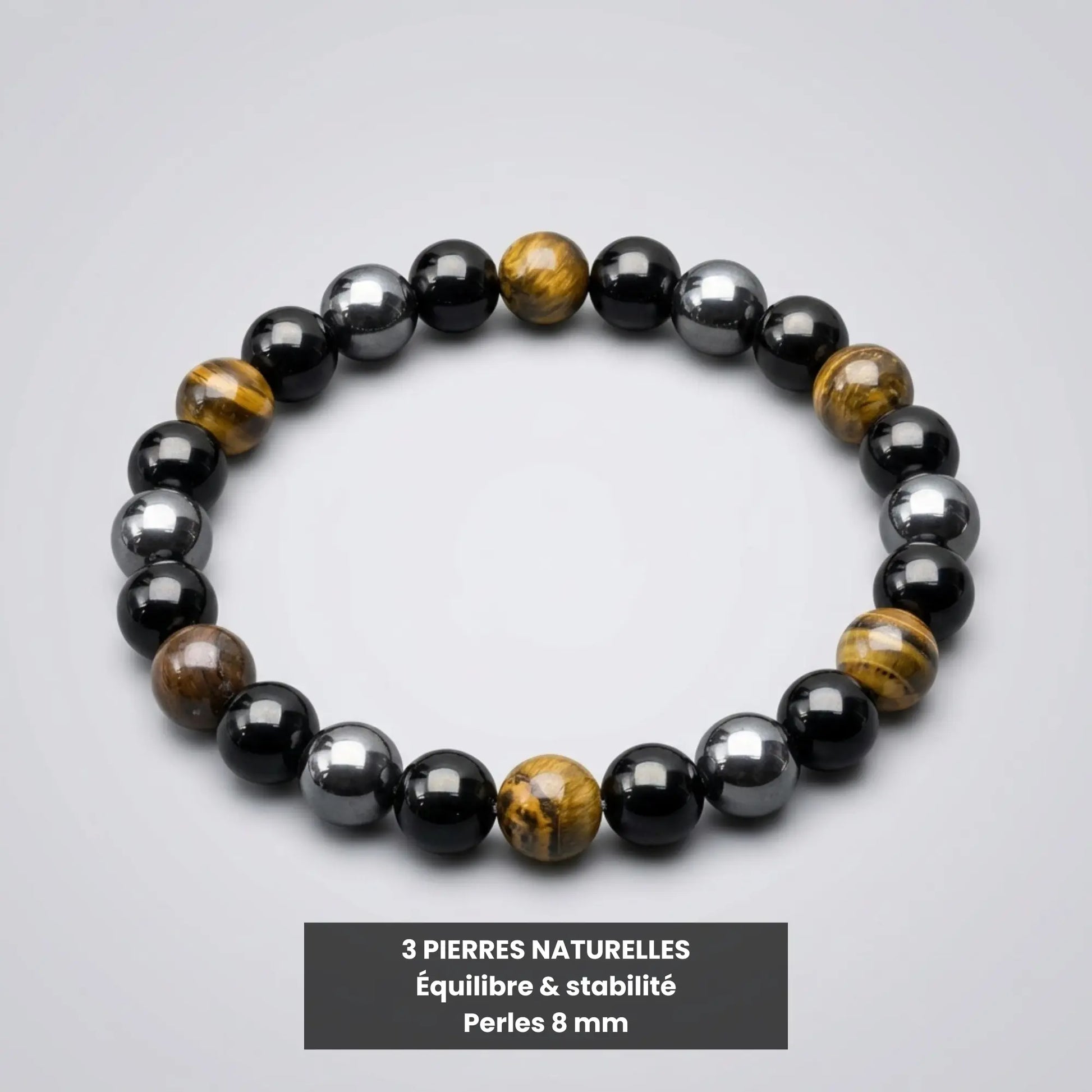 Bracelet Trinity en œil de tigre, obsidienne et hématite naturelle