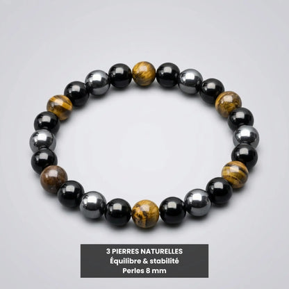 Bracelet Trinity en œil de tigre, obsidienne et hématite naturelle