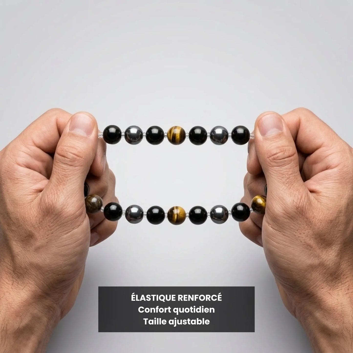 Bracelet Trinity avec élastique renforcé et pierres naturelles ajustables