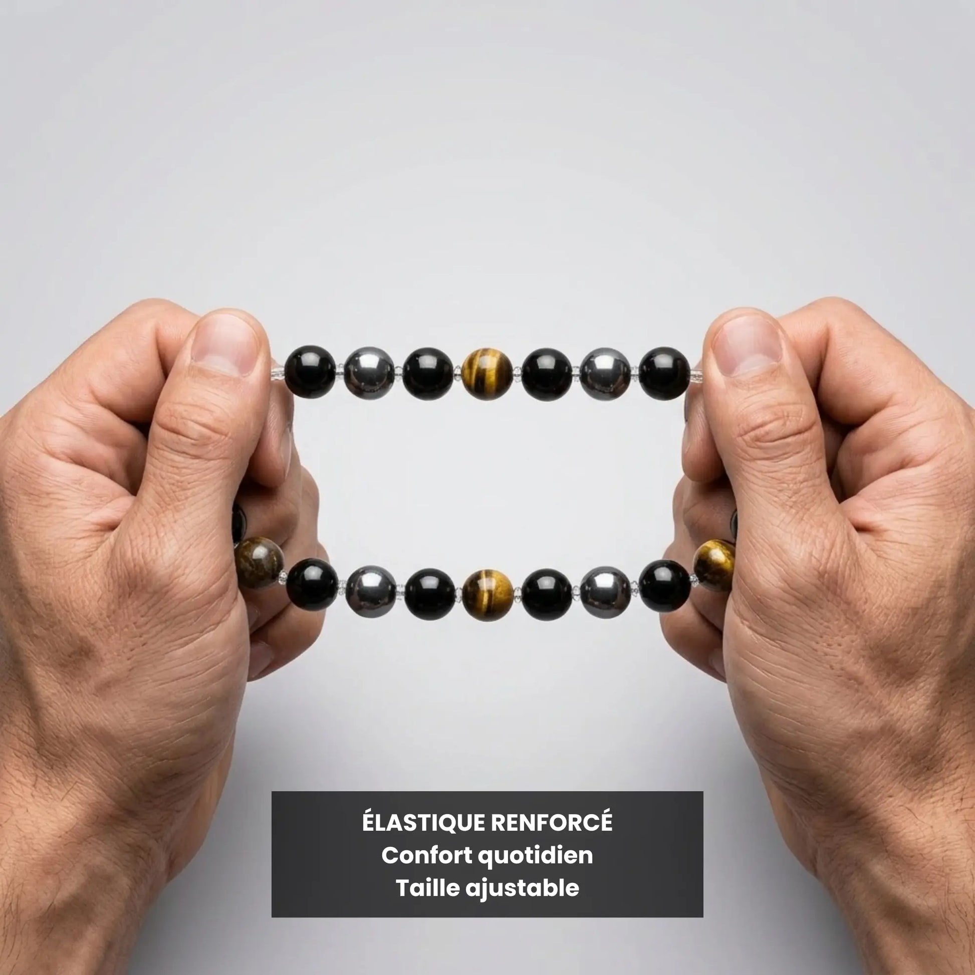 Bracelet Trinity avec élastique renforcé et pierres naturelles ajustables