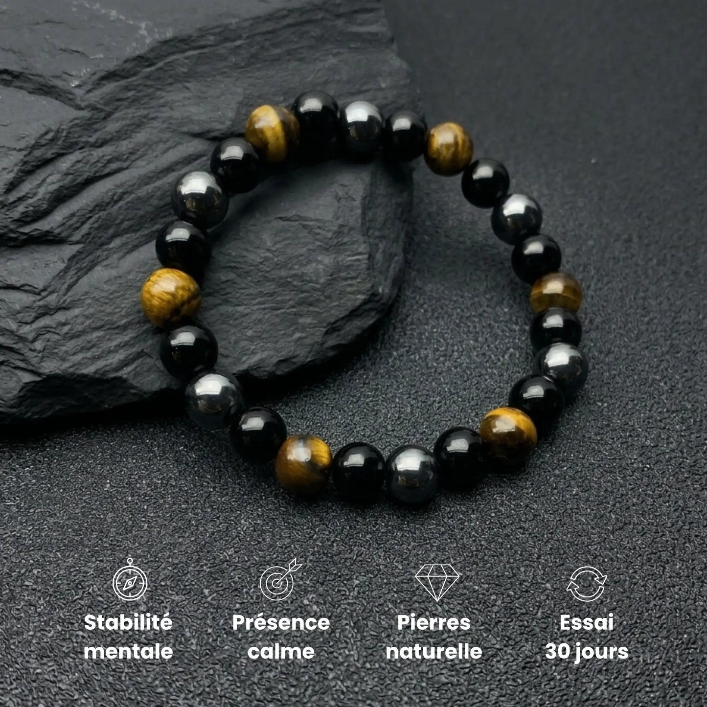 Bracelet Trinity en pierres naturelles symbole de stabilité mentale et présence calme