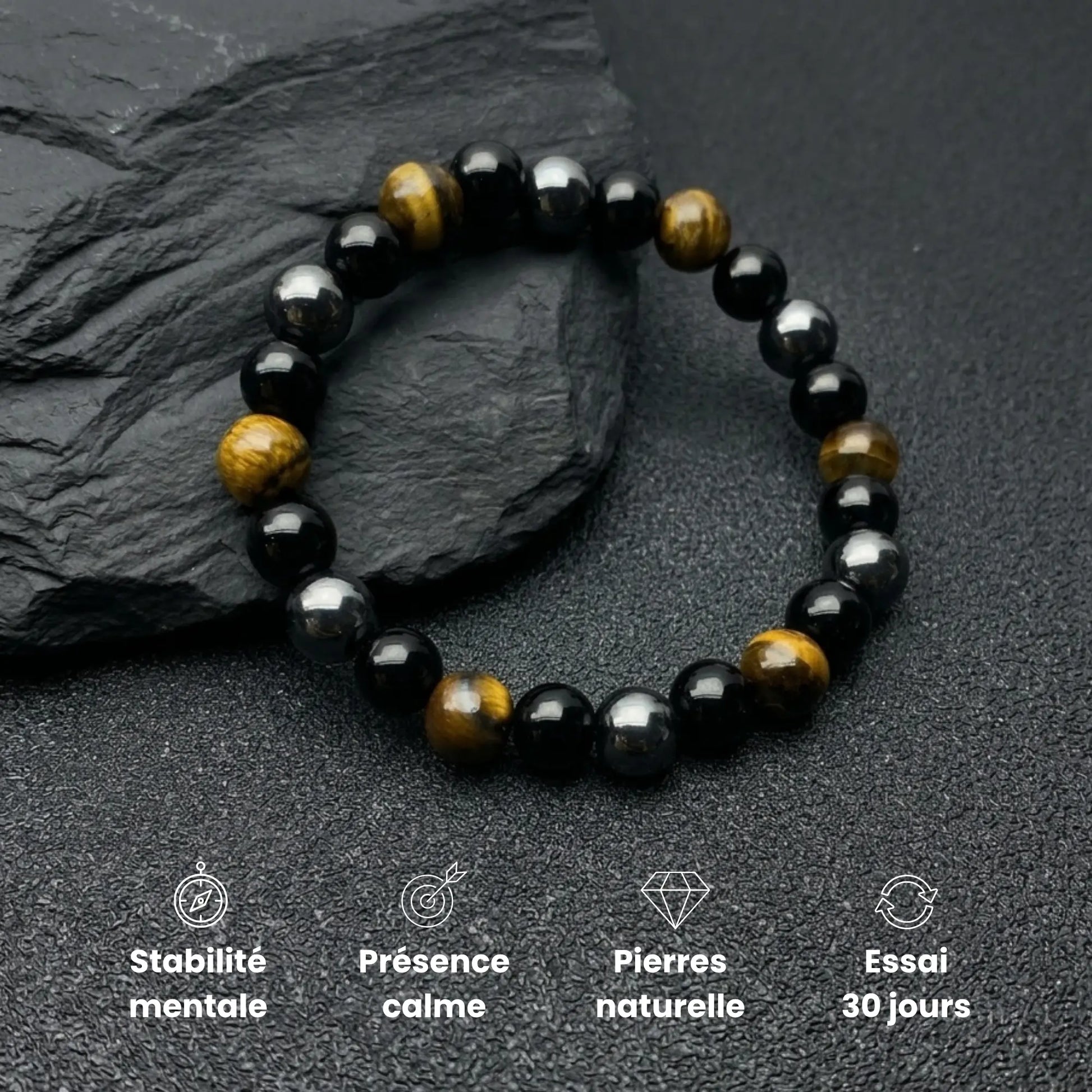 Bracelet Trinity en pierres naturelles symbole de stabilité mentale et présence calme